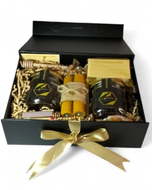 Caja Premium “Productos de la Colmena” con miel, velas, cuchara y jabón artesanal
